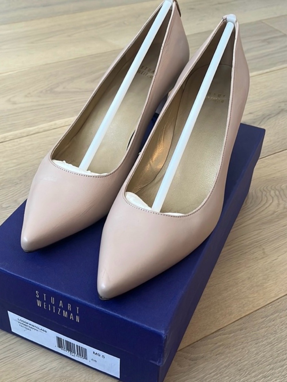 Stuart Weitzman Adobe Nude Pointed-Toe Leather Pumps